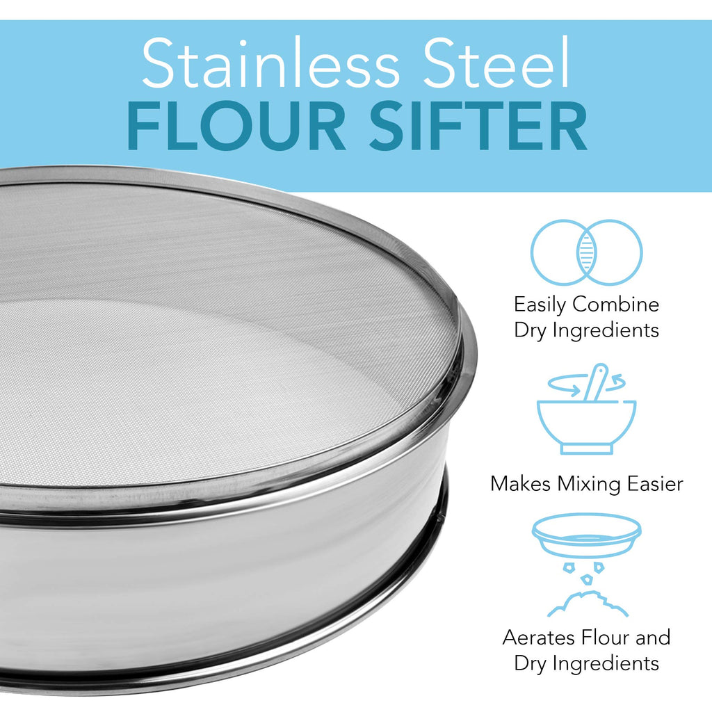 Vollum Stainless Steel Flour Sifter Fine Mesh Round Baking Sieve