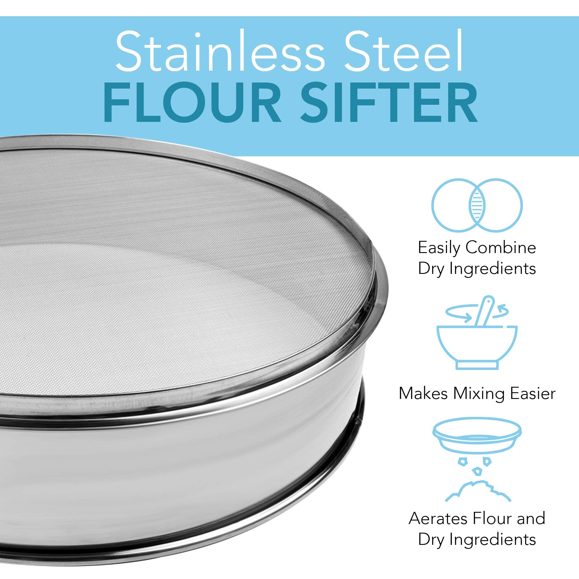 Vollum Stainless Steel Flour Sifter Fine Mesh Sieve 14" Round
