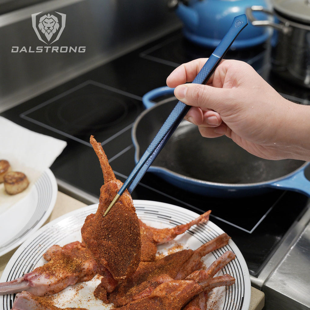 DALSTRONG Chef Tweezers Professional Kitchen Tongs-10" high-precision Tweezer Tongs for Cooking - Stainless Steel Blue w/vTitanium Coating-BBQ, Plating, Multi-use