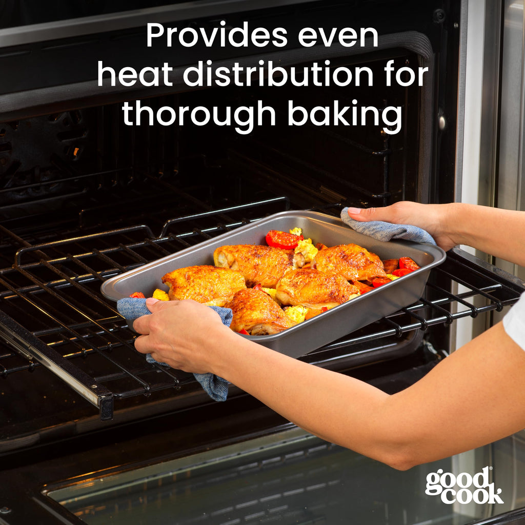 GoodCook Set of 2 Nonstick Steel 13" x 9" Cake Baking Pans with Covers, Gray