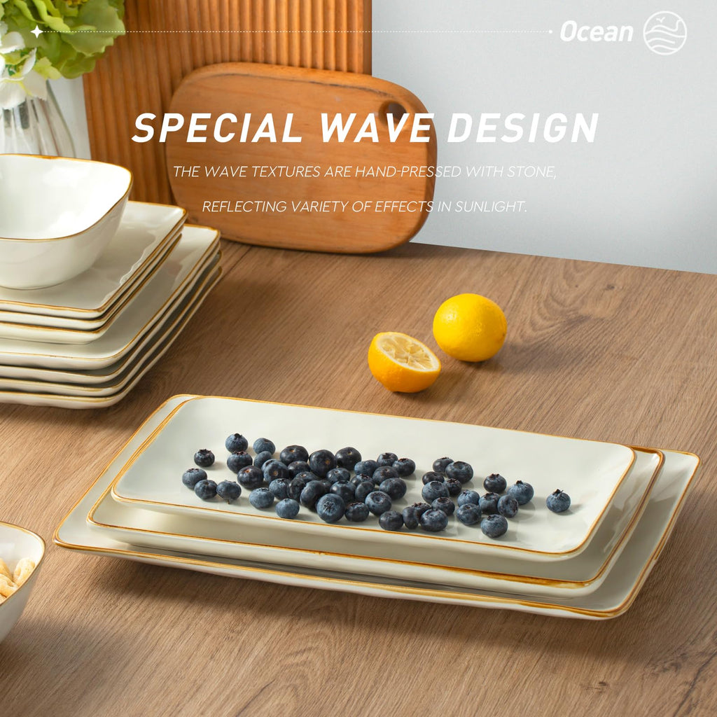 Famiware Serving Platters Set of 3 Sizes - Rectangular, Vanilla White