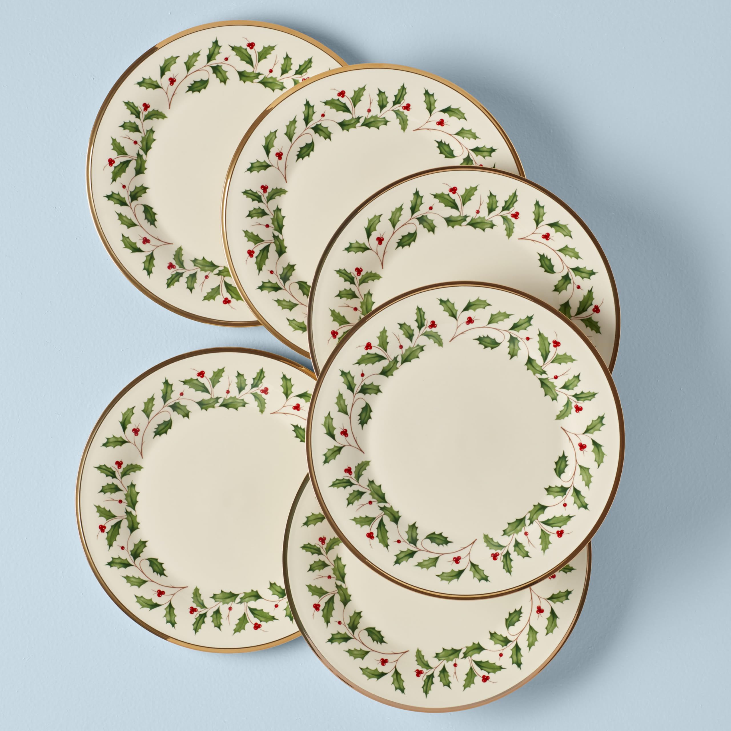 Lenox Holiday Porcelain Christmas Dinner Plate Set for 6