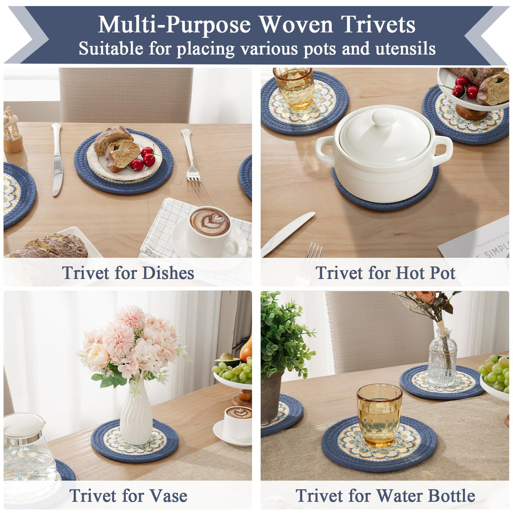 SHACOS 8 Inches Trivets for Hot Dishes, Floral Pattern Trivet Mats 4 Pieces