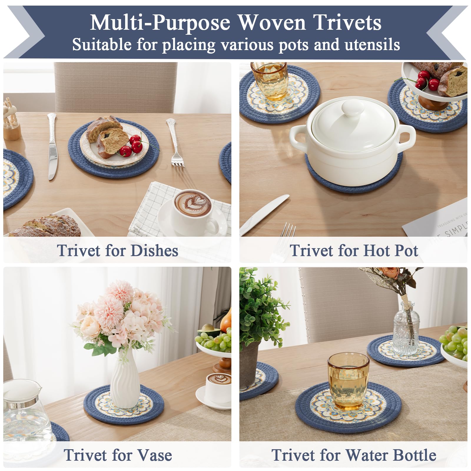 SHACOS 8 Inches Trivets for Hot Dishes, Floral Pattern Trivet Mats 4 Pieces