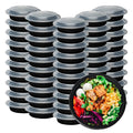 Klex 32 Oz, 50 Sets Meal Prep Containers with Airtight Lids, BPA Free, Reusable Plastic Food Container, 32 oz, Round, Black/Clear, 50 Sets