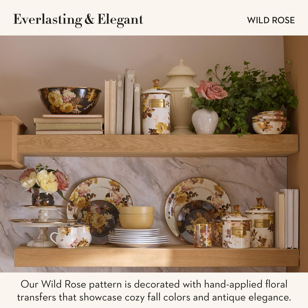 MACKENZIE-CHILDS Enamel Canister, Medium, Wild Rose White
