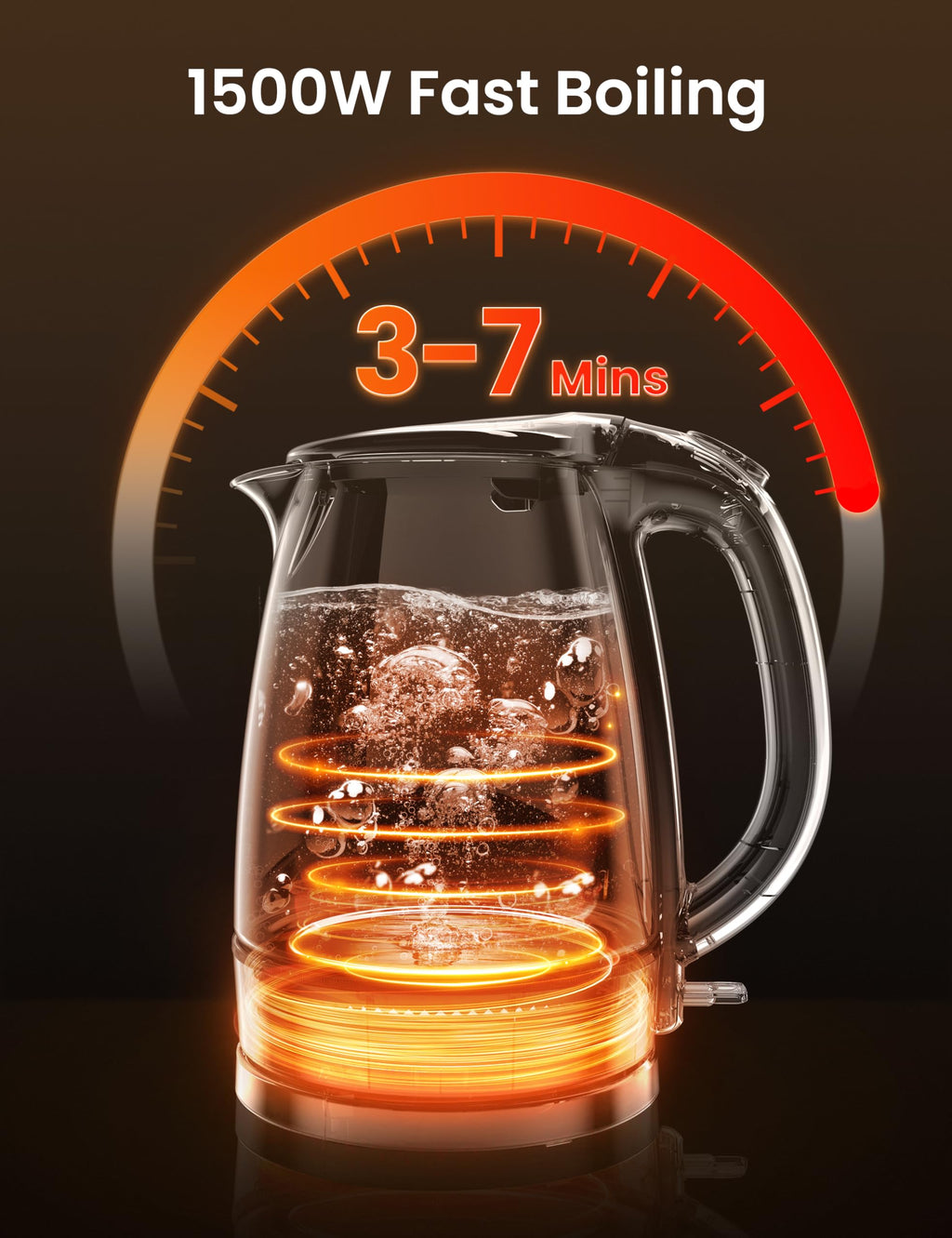 COMFEE' Glass Electric Kettle, 1.7L Fast Boil with LED Indicator