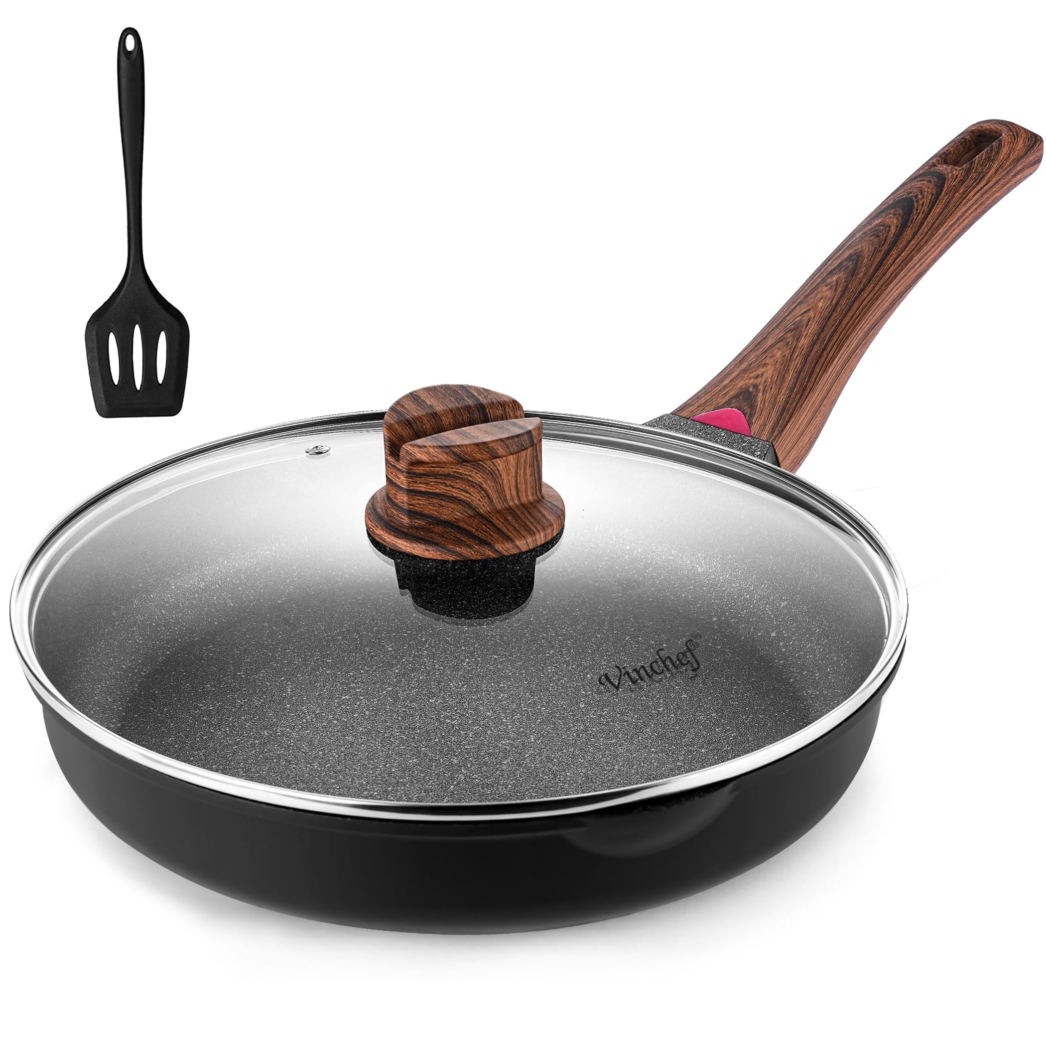Vinchef 9.5 Inch Nonstick Frying Pan with Lid, Cast Aluminum