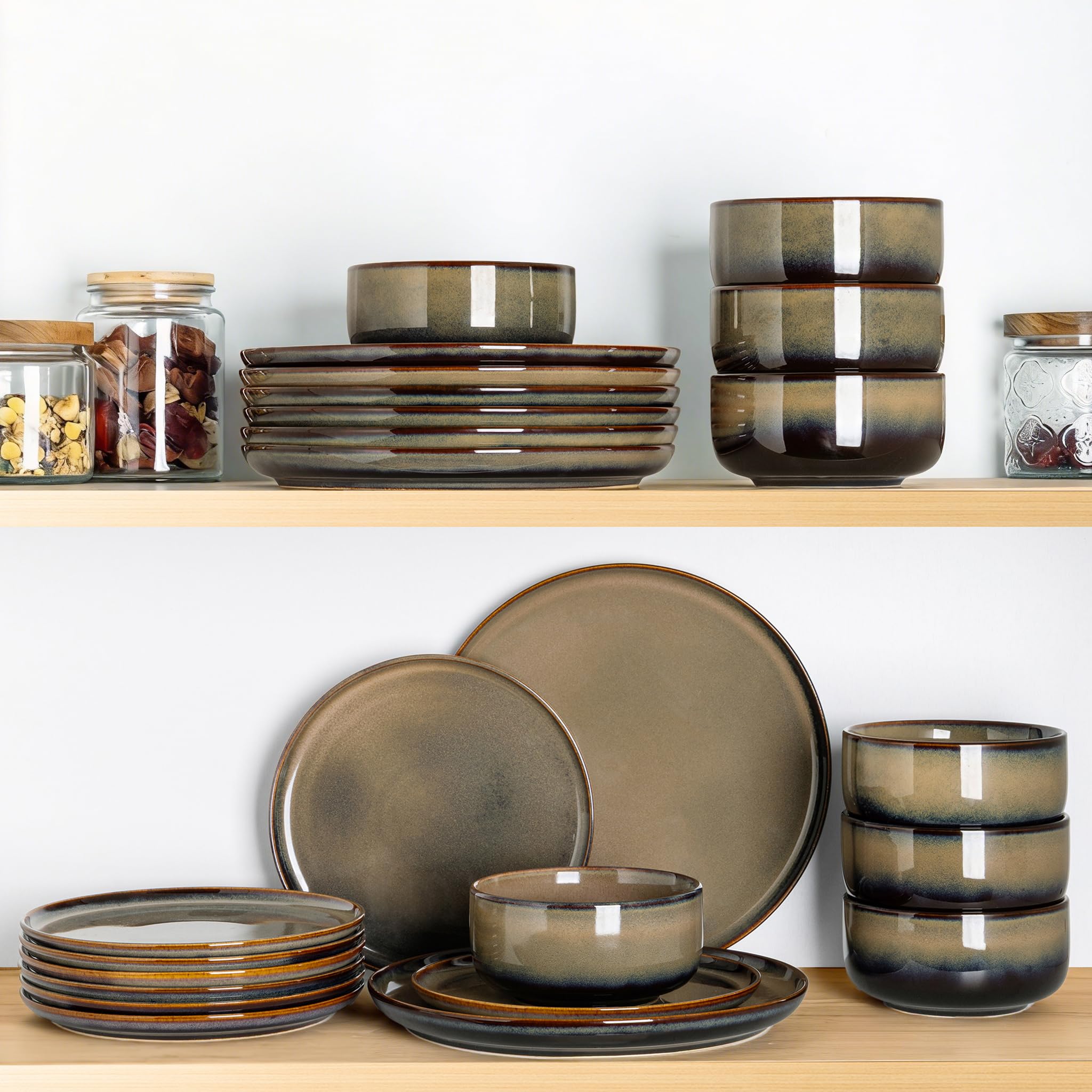 TheTerra Ceramic Dinnerware Set for 8, 24-Piece Plates and Bowls Set