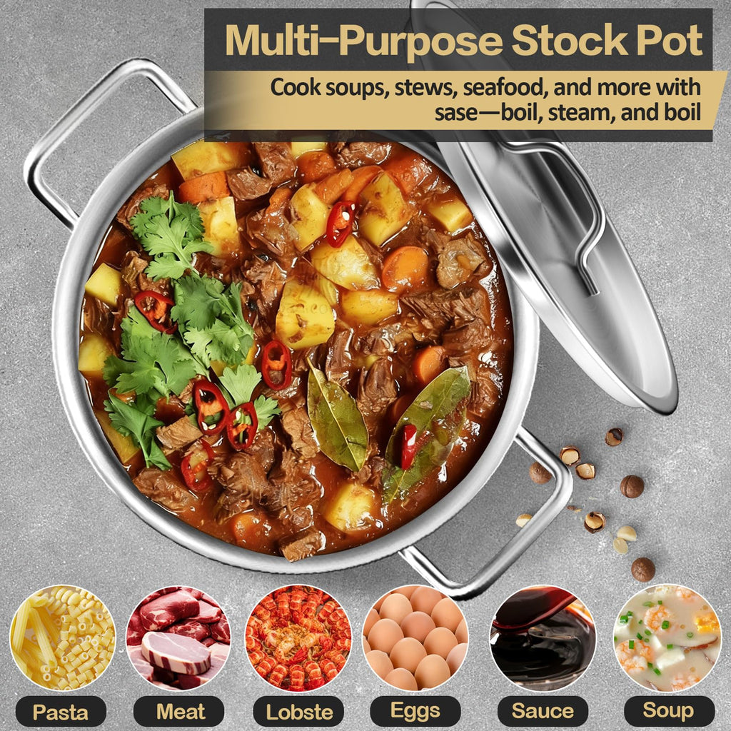 Commercial Grade Large Stock Pot - 100 QT Soup Pot with Lid - Non-Nickel Stainless Steel Stock Pots - Healthy Cookware Polished Stockpots - Heavy Duty Cooking Pots, Cookware Sauce Pots