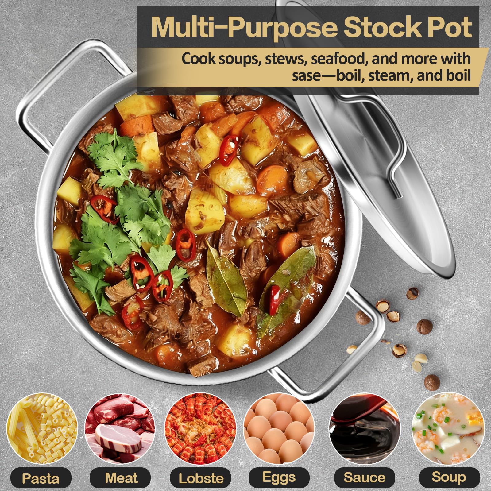 Commercial Grade Large Stock Pot - 100 QT Soup Pot with Lid - Non-Nickel Stainless Steel Stock Pots - Healthy Cookware Polished Stockpots - Heavy Duty Cooking Pots, Cookware Sauce Pots