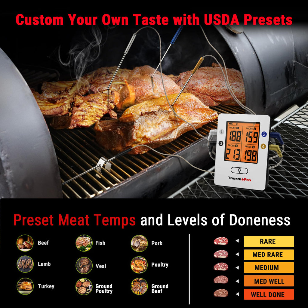 TempPro TempSync 650ft Bluetooth Meat Thermometer for Cooking with 4 Probes