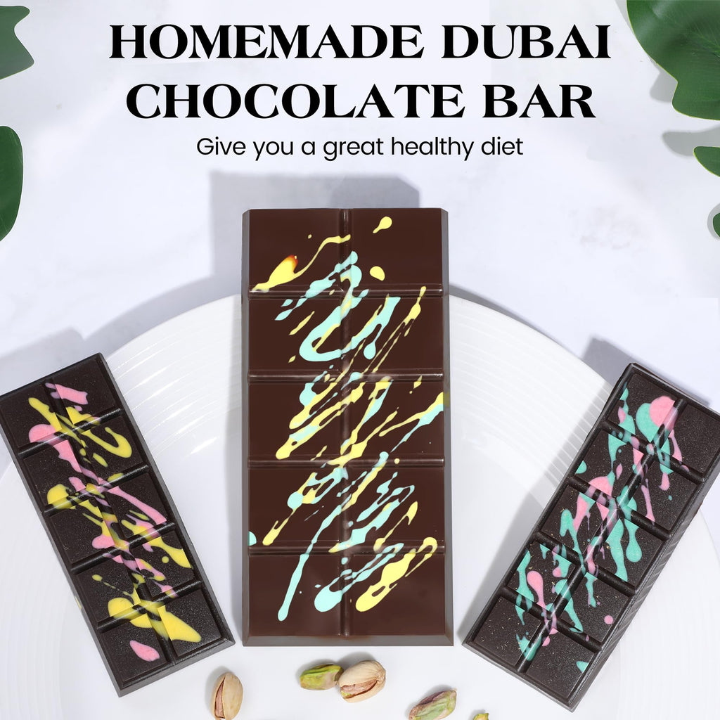 KASHME 4 Pcs Chocolate Bar Mold Deep Dubai 0.85 Inch Stuffed Chocolate Molds Silicone Large Break Apart Silicone Molds (10 Snap + 5 Snap）