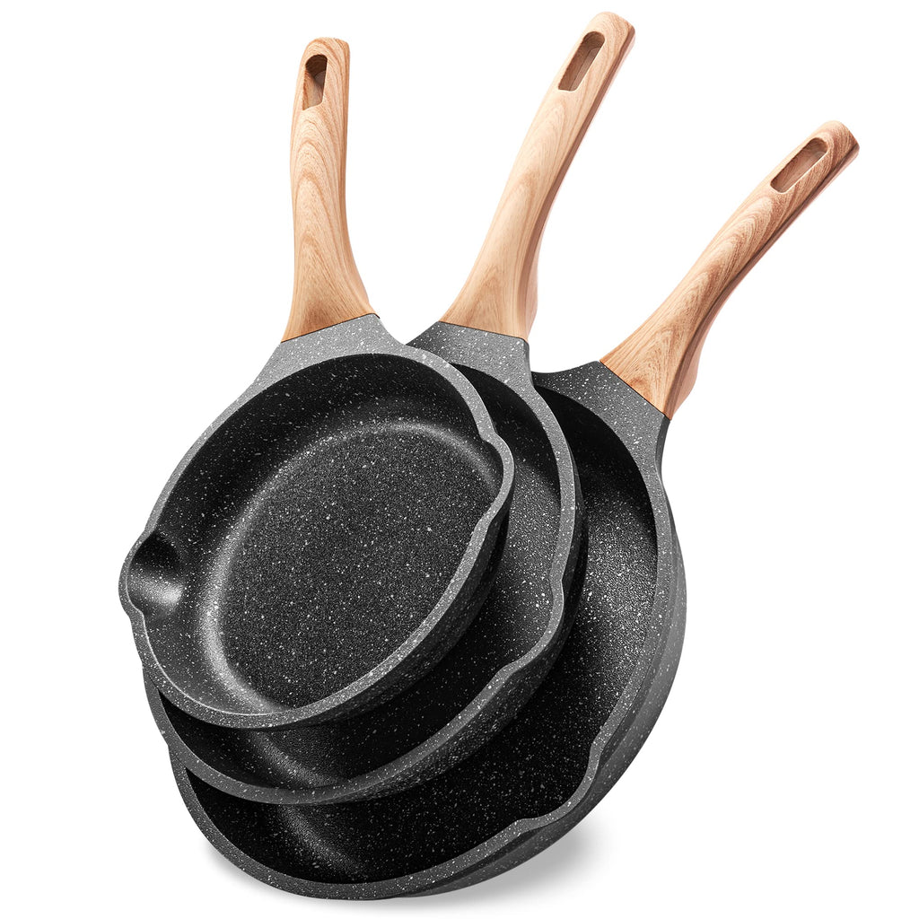 Non Stick Frying Pan Set - YIIFEEO Granite Skillet Set with 100% PFOA & PTFE Free, Induction Egg Omelette Pans for Cooking Pan Set, Cookware Set Nonstick Pots and Pans Set Gift for Women