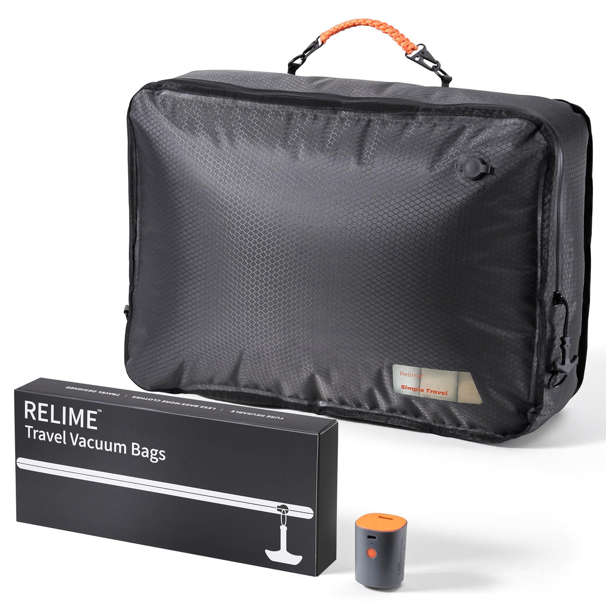 Relime Apex Series Vacuum Bags for Travel Luggage, 180° Open, Reusable Compression Bags for travel Pack, Vacuum Seal Packing Cube for Cloth (1Medium+Pump)