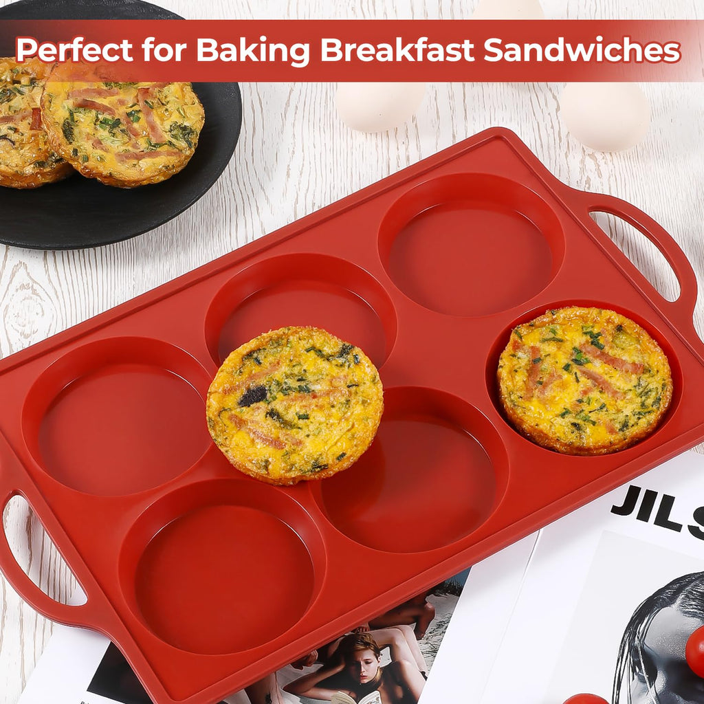 CAKETIME Jumbo Silicone Muffin Top Pan with Metal Frame, 4 Inch Non Stick Round Egg Baking Pan for Oven English Muffins, Whoopie Pies, Corn Bread, Egg Bites, Breakfast Sandwiches Tarts 2 Pack Brown