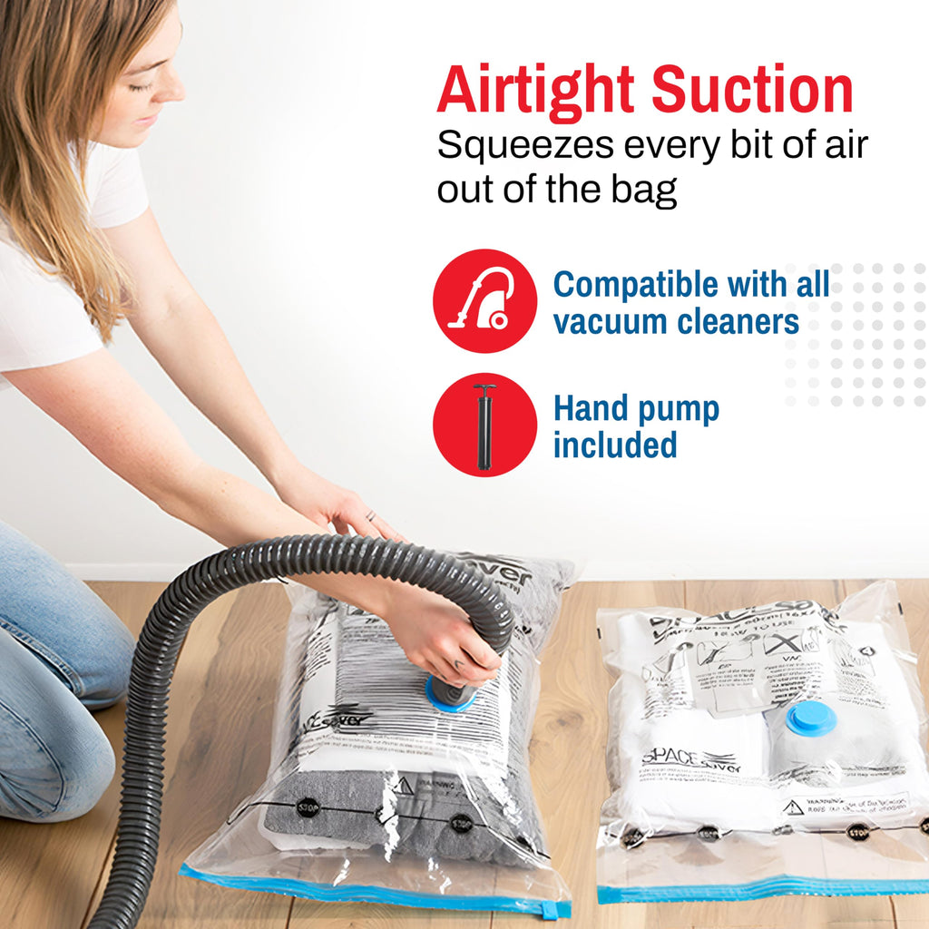 Spacesaver Medium Vacuum Storage Bags for Comforters, Blankets & Clothes – Vacuum Sealed Compression Bags with Hand Pump – Space Saver Storage Bags for Bedding, Moving, Travel & Organization (10 Pack)