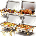 4 Pack Stainless Steel Chafing Dishes for Buffet, 9 QT Capacity 7 Pans Food Warmers for Parties, Weddings, Events Hosting, Family Gatherings, Full Set Catering Server with Serving Utensils Accessories