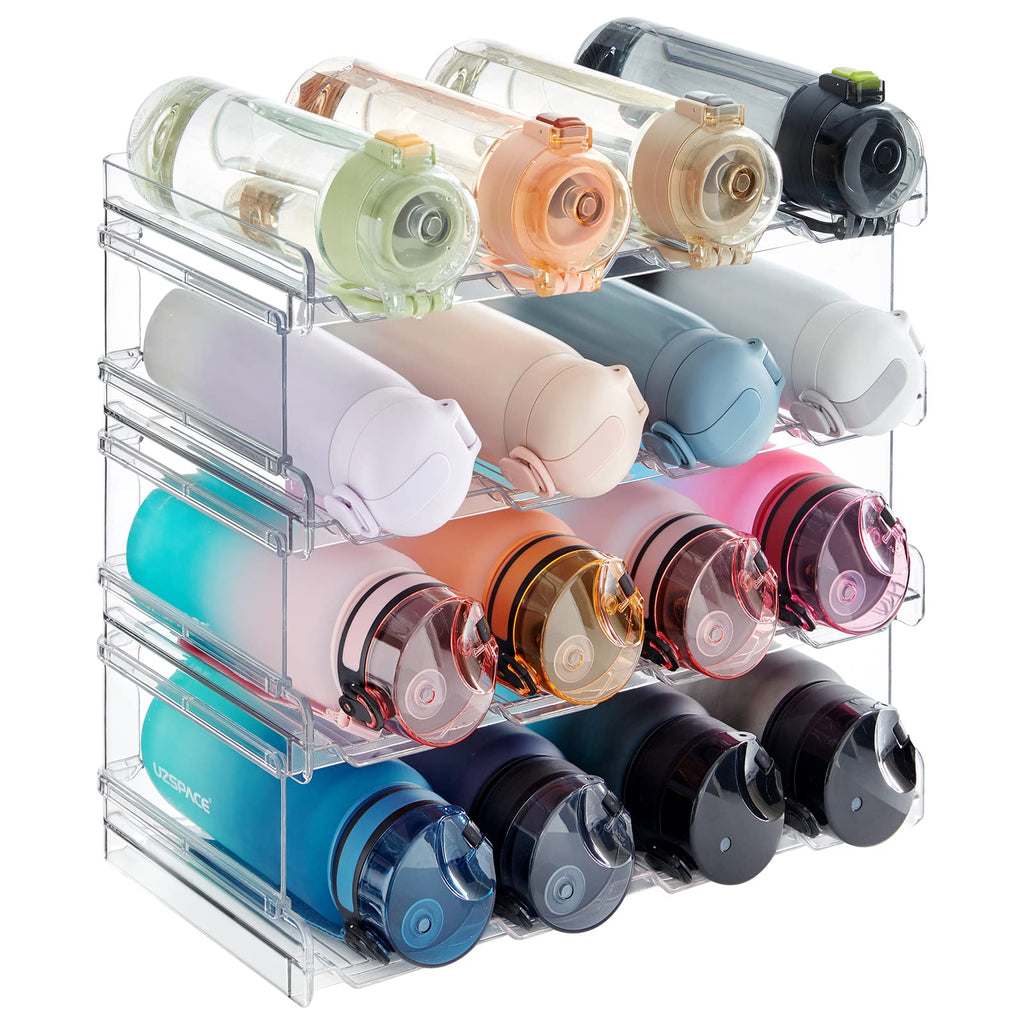 Lifewit Stackable Water Bottle Organizer for Cabinet, Plastic Bottle Holder Fits Bottles/Tumblers up to 3.8" Diameter for Pantry/Countertop, 4 Tier Holds 16 Bottles 41 x 20 x 34 cm/16 x 8 x 13.4