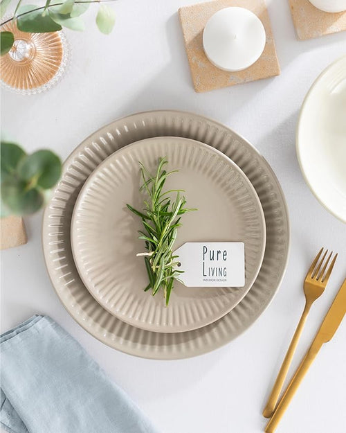 24 Piece Stoneware Dinnerware Set for 8, Handmade Plates and Bowls Set