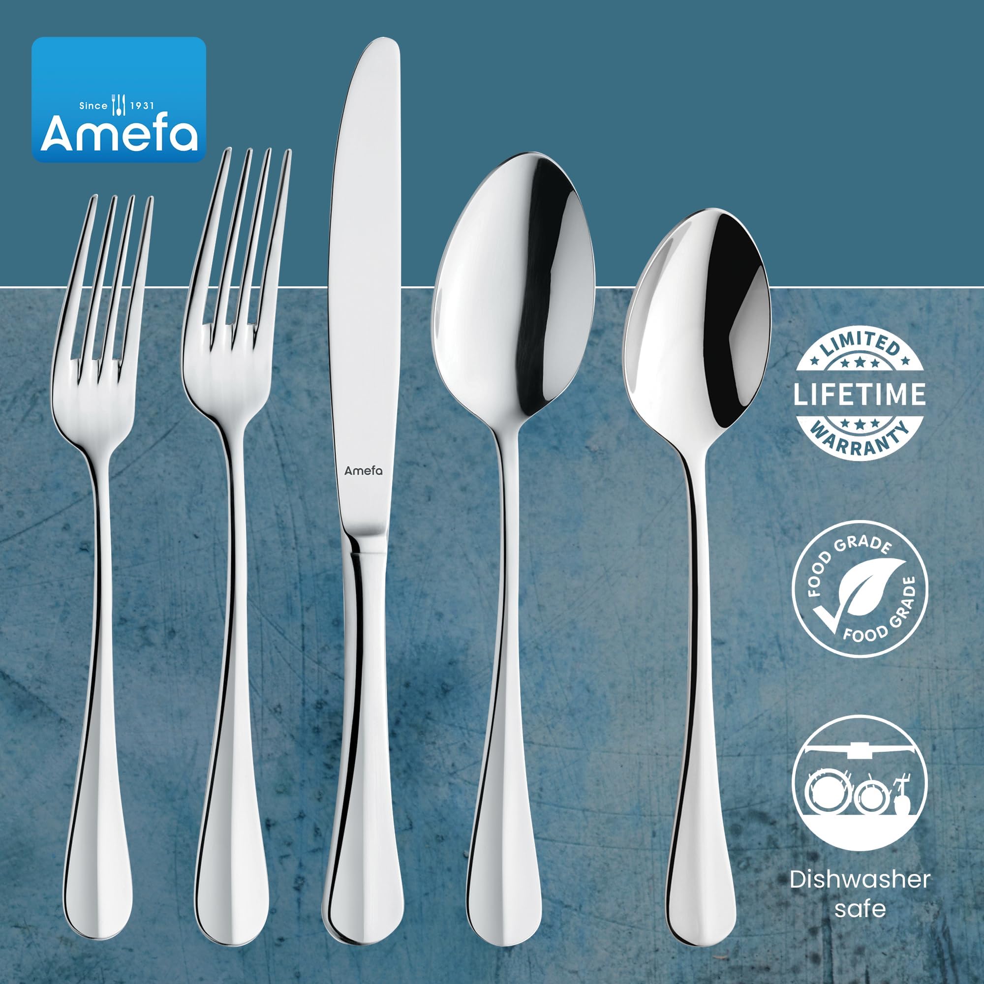 Amefa Baguette Flatware Set - Silver, Set of 45