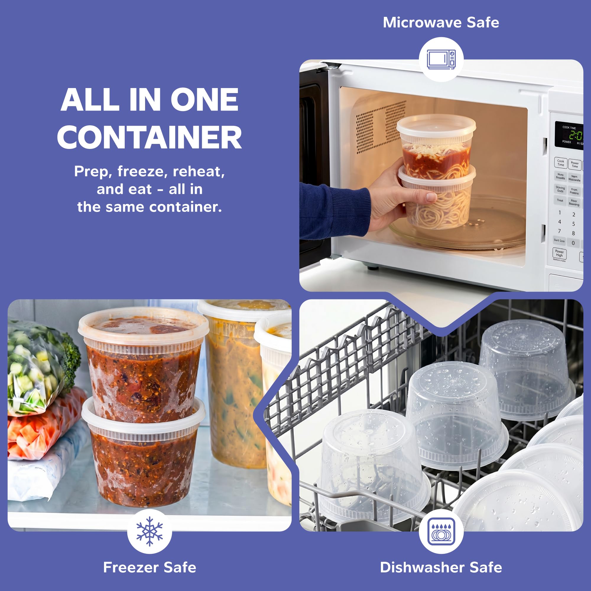GUSTO 16 oz Plastic Deli Containers with Lids [48 Sets] Food Storage