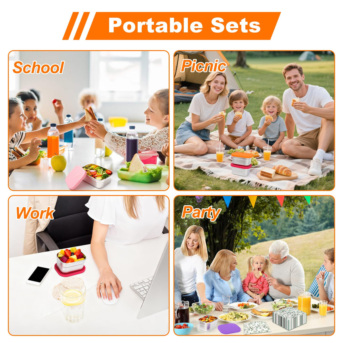 YJSLICT 4 Pack Stainless Steel Kids Snack Containers with Lids, 8 oz Each