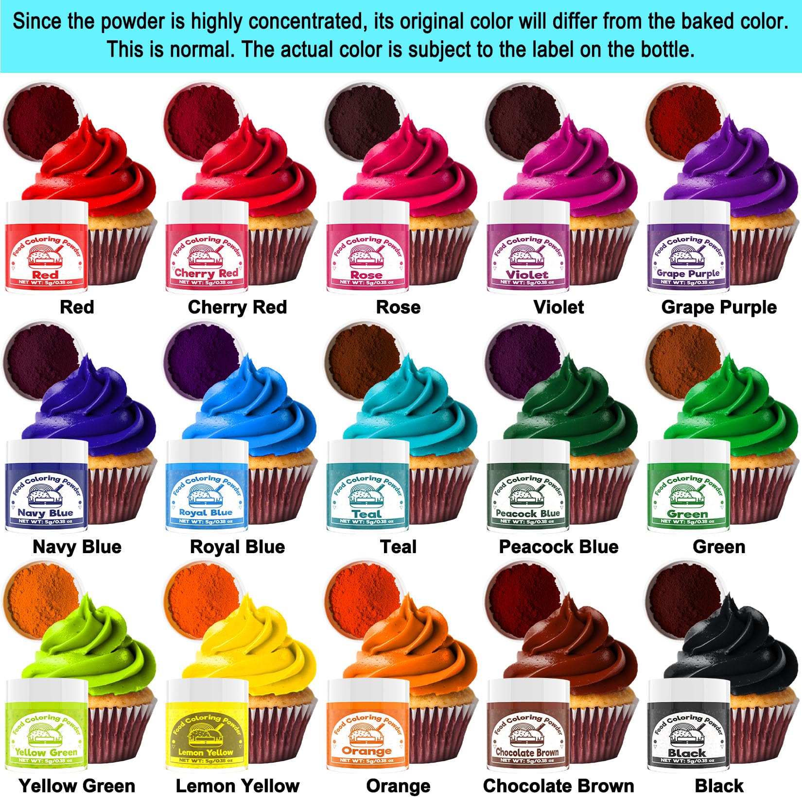 Food Coloring Powder for Baking - 15 Bright Colors Powdered Food Coloring