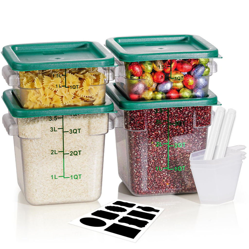 RVGMBO 2QT&4QT NSF Food Storage Containers with Lids: 4 PCS [Total Food Grade][Hot&Cold Resistant] Commercial Clear Food Storage Containers for Restaurant Kitchen Proof Dough, Green