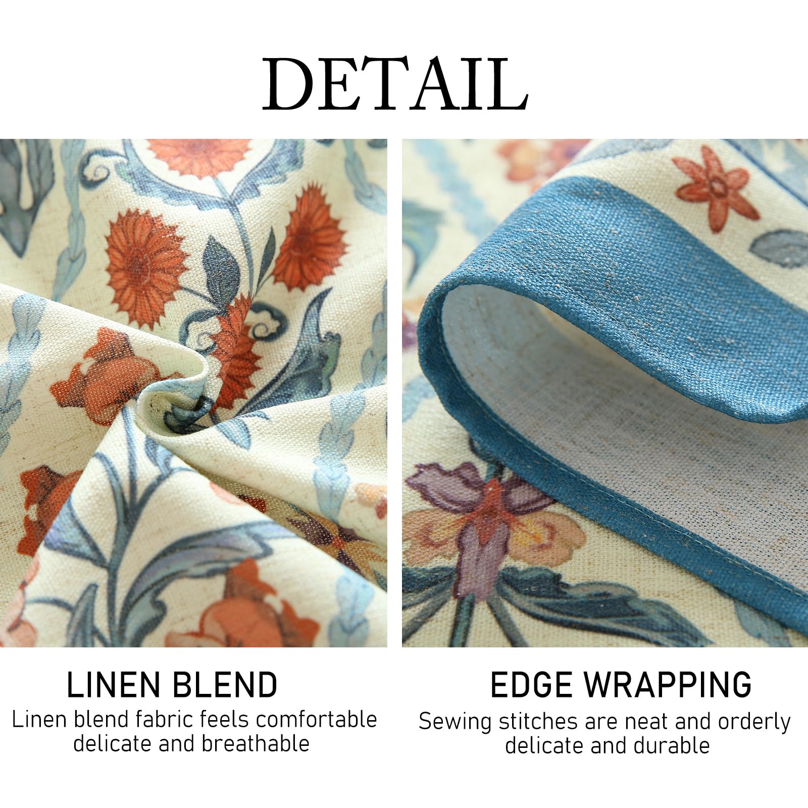 ISAENNE Designer Elegant Linen Rectangular Tablecloth,110"x63"-Floralsea A