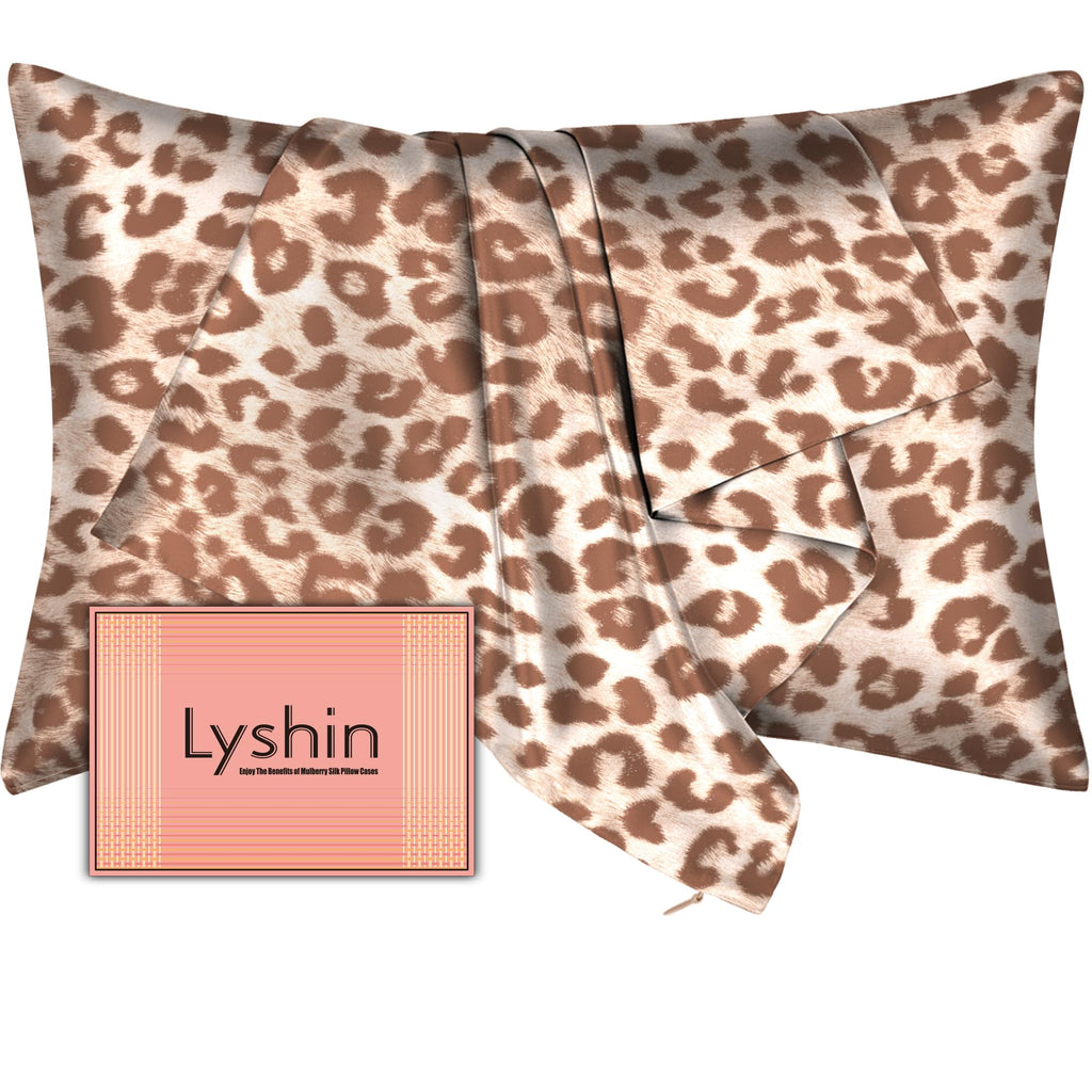 LYSHIN Silk Pillow Cases King Size with Hidden Zipper, Leopard