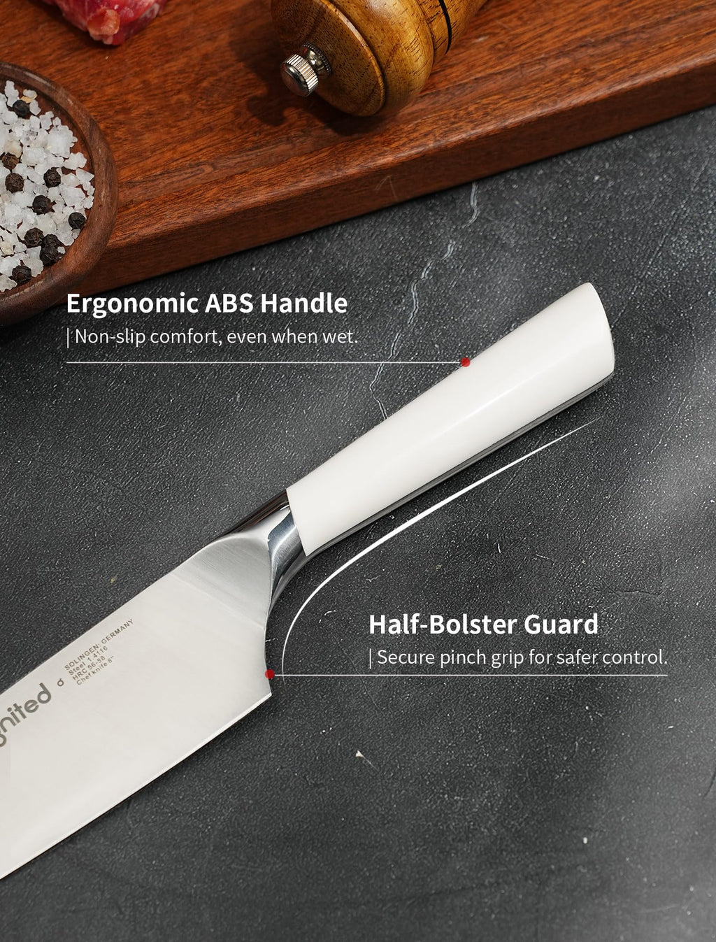 8 Inch Chef Knife – German Stainless Steel, Ivory White Handle