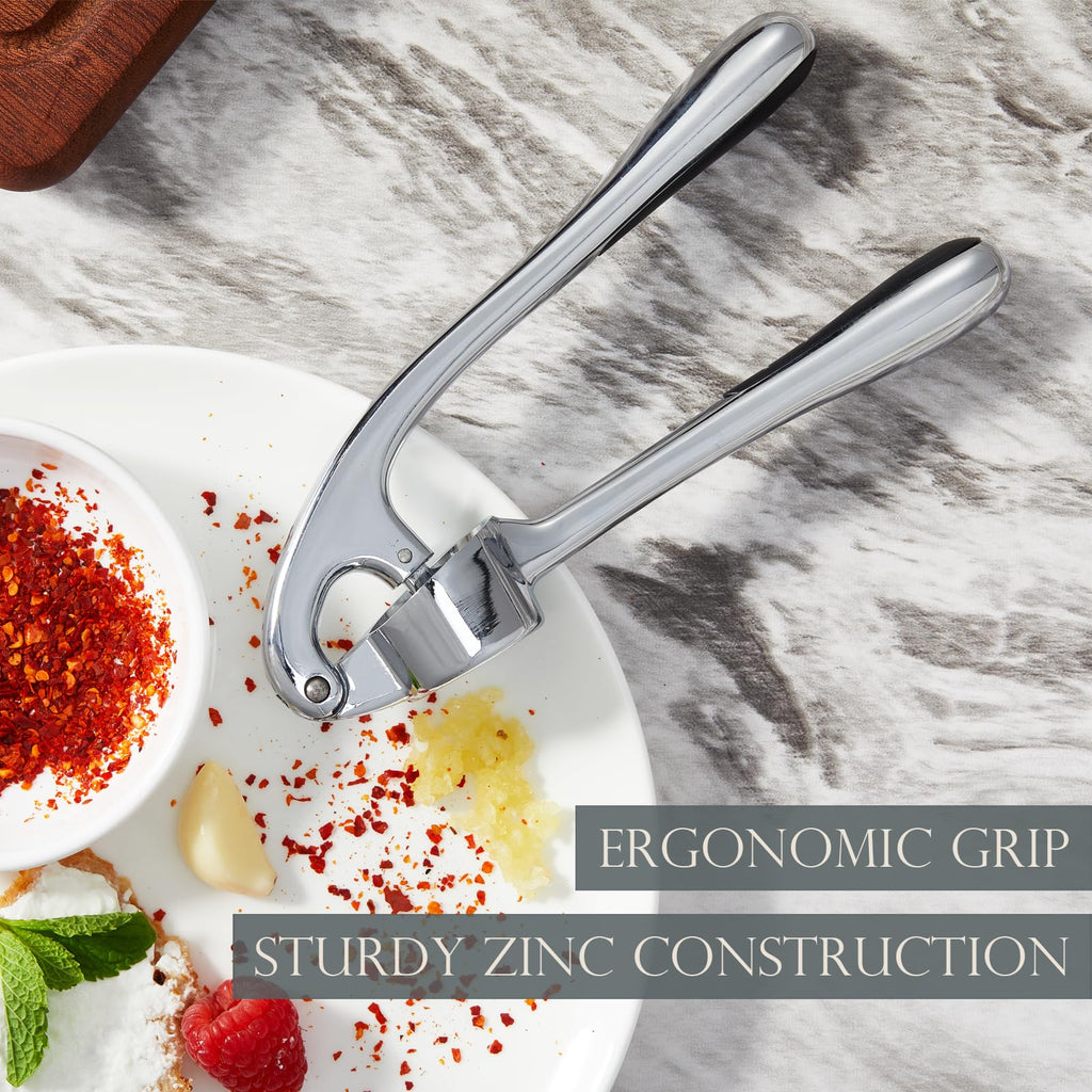 Premium Garlic Press, Professional Garlic Mincer, Easy to Squeeze and Clean, Rust Proof, Efficient Ginger Crusher - Sliver