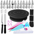 Riccle 88 pcs Cake Decorating Kit with Blue Cake Turntable - Includes 50 Disposable + 2 Reusable Piping Bags and Tips Set, 24 Icing Piping Tips, 2 Spatulas, 3 Icing Comb Scraper (Black)