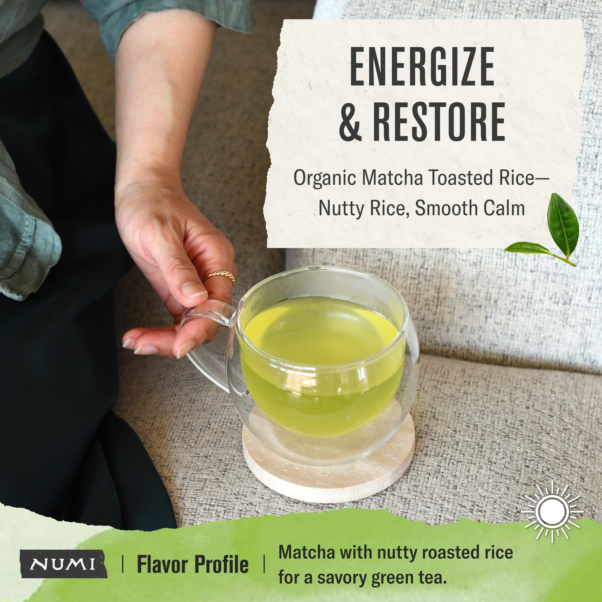 Numi Organic Matcha Toasted Rice Tea, 100 Green Tea Bags, Medium Caffeine