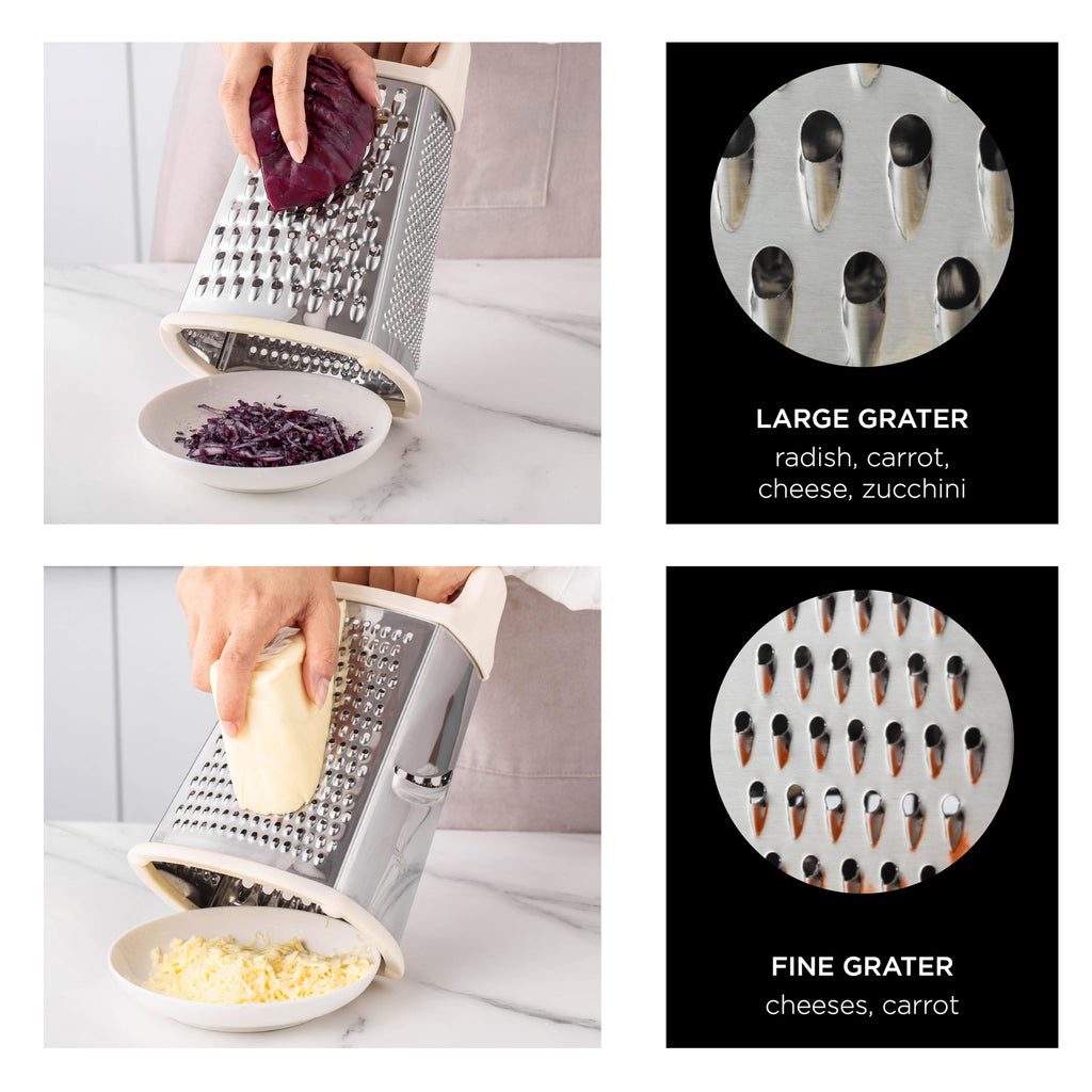 Rae Dunn Everyday Collection Multifunction Grater- Stainless Steel Grater and Zester for Cheese, Spices, Vegetables, Cream
