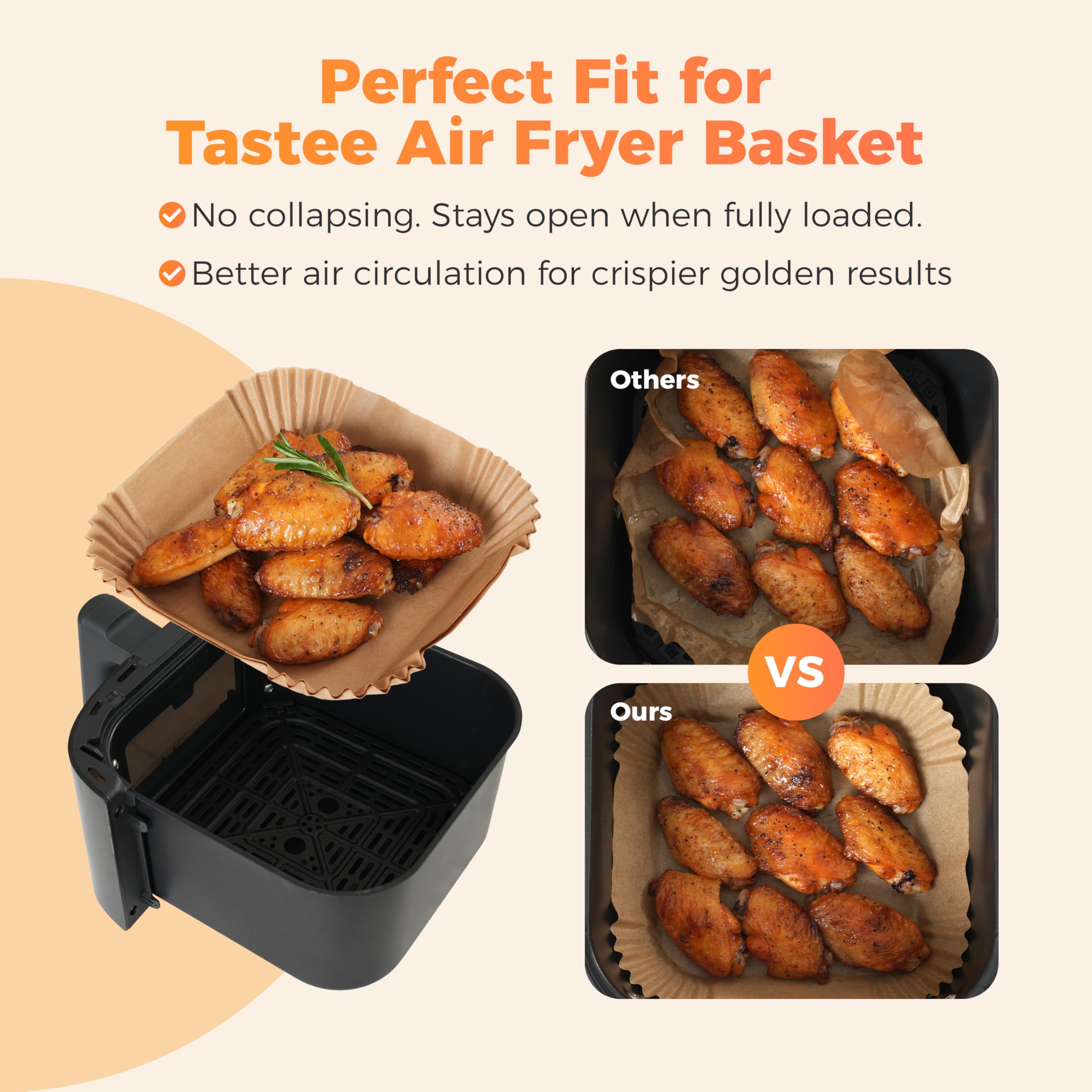 Tastee Air Fryer Liners for 3-6QT Air Fryer Baskets, 100Pcs