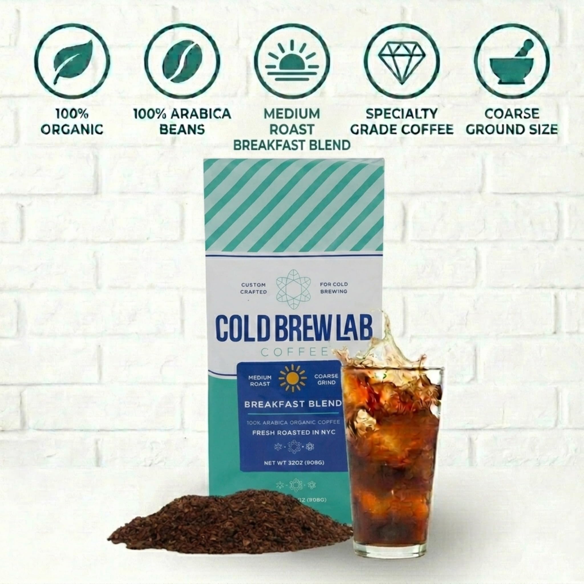 Cold Brew Organic Breakfast Blend Coffee, Medium Roast, Coarse Ground, 2 Lb