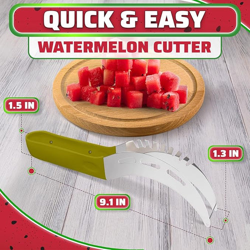 2-in-1 Watermelon Slicer Cutter Tool, Stainless Steel, Cubes & Slices