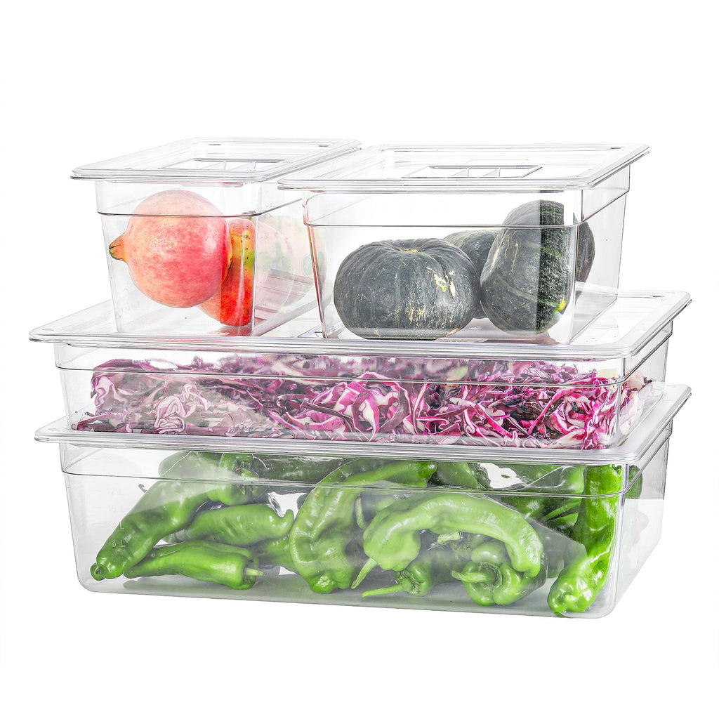 EGGKITPO 6-Pack 1/3 Size Food Pan 4 Inch Deep BPA Free Polycarbonate Food Storage Containers for Kitchen Stackable Clear Hotel Pan for Buffet Party Supplies Freezer Safe
