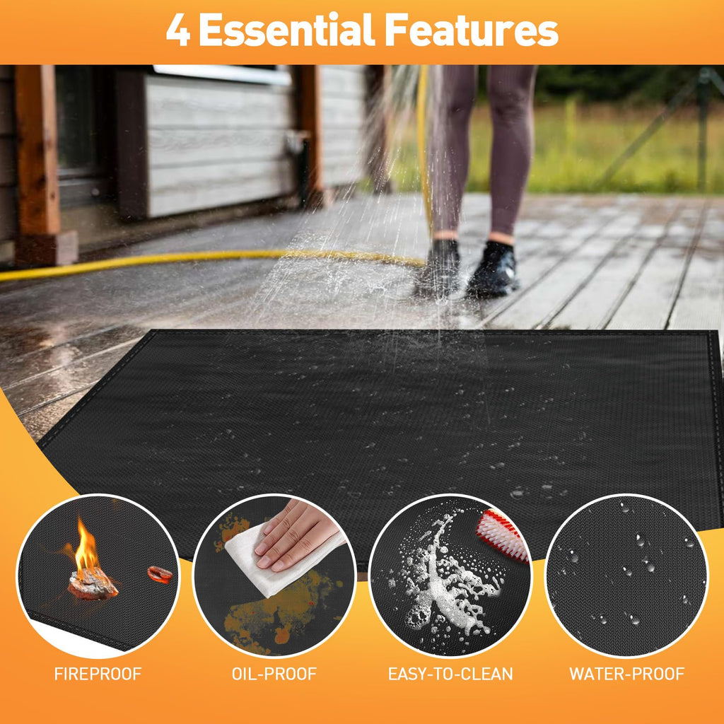 kanhiro Grill Mats for Outdoor Grill 59x39 Inch Fireproof Double-Sided Grill Matt and Deck Protector, Oil-Proof Waterproof BBQ, Grill Pad for Patio, Floor, Lawn Protection