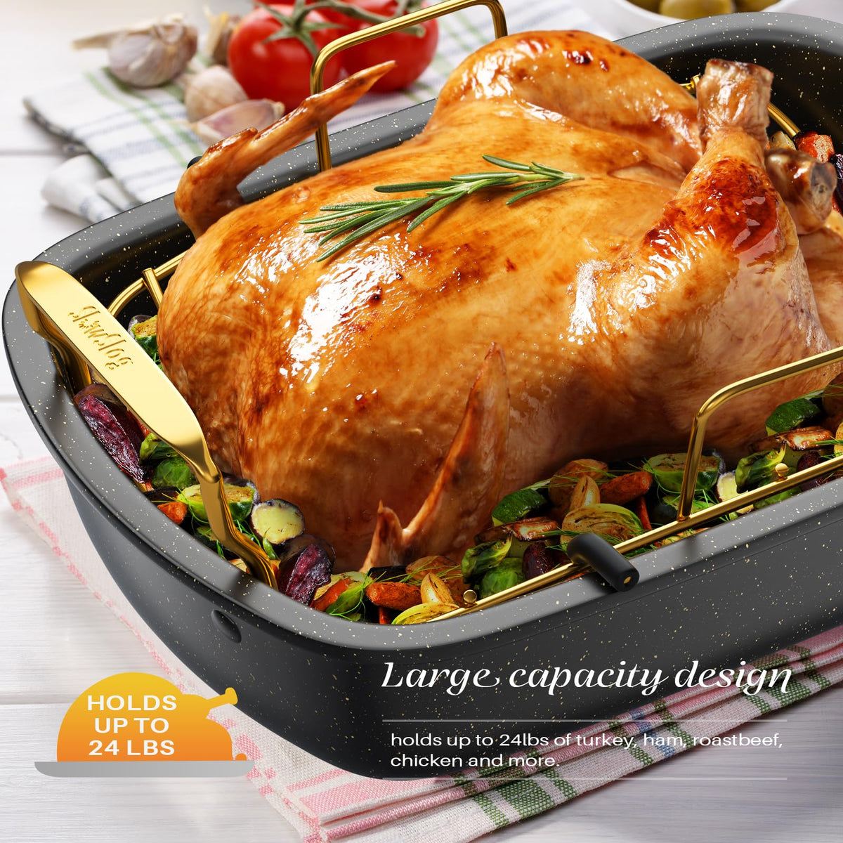 Nonstick Roasting Pan with Rack, 17" x 13" Large Turkey Roaster Pan