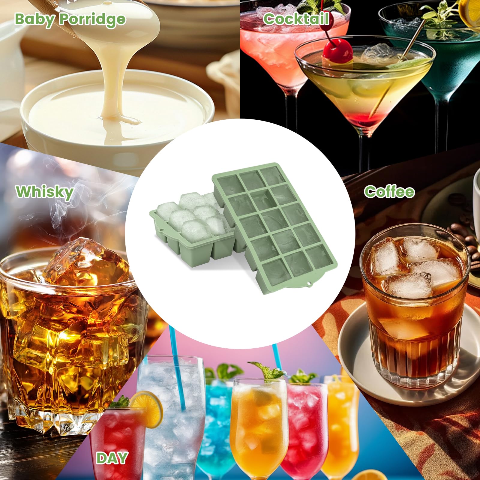 FANYITY Silicone Ice Cube Tray with Lid, Mixed, Pack of 4 Ice Cube Moulds, Silicone Mould, BPA-Free, Stackable Ice Cube Tray, Ice Cube Trays for Baby Porridge, Cocktail, Whiskey, Coffee