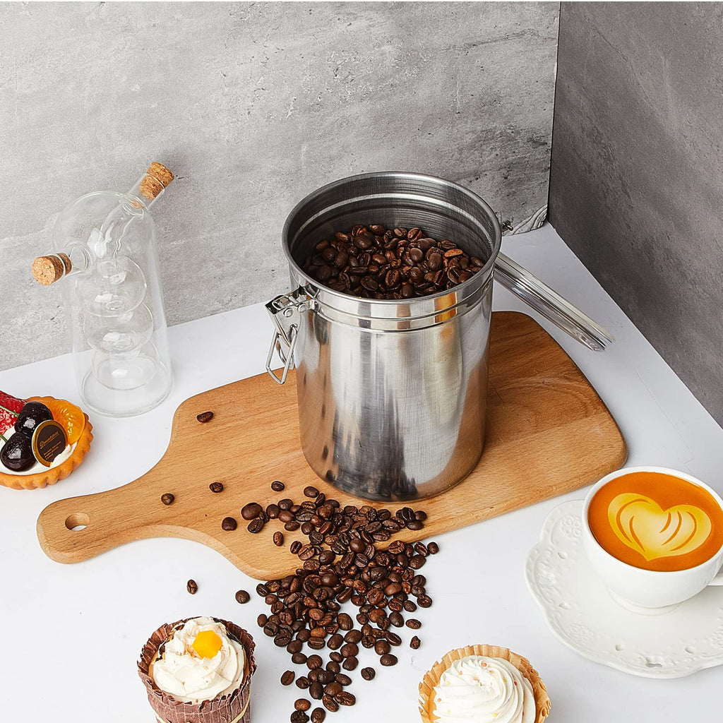 Lallisa 3 Pcs Stainless Steel Kitchen Canister 62 fl oz with Airtight Clear Clamp Lid, Metal Food Storage Container Set for Coffee Bean Ground Coffee Flour Sugar Spice Tea Cereal Snack Candy Pantry
