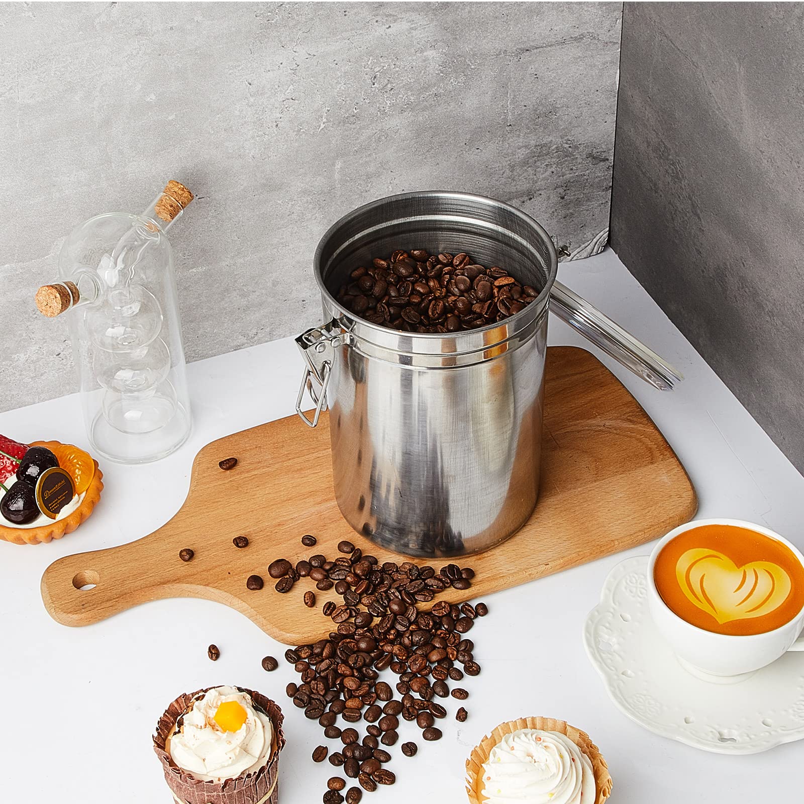 Lallisa 3 Pcs Stainless Steel Kitchen Canister 62 fl oz with Airtight Clear Clamp Lid, Metal Food Storage Container Set for Coffee Bean Ground Coffee Flour Sugar Spice Tea Cereal Snack Candy Pantry