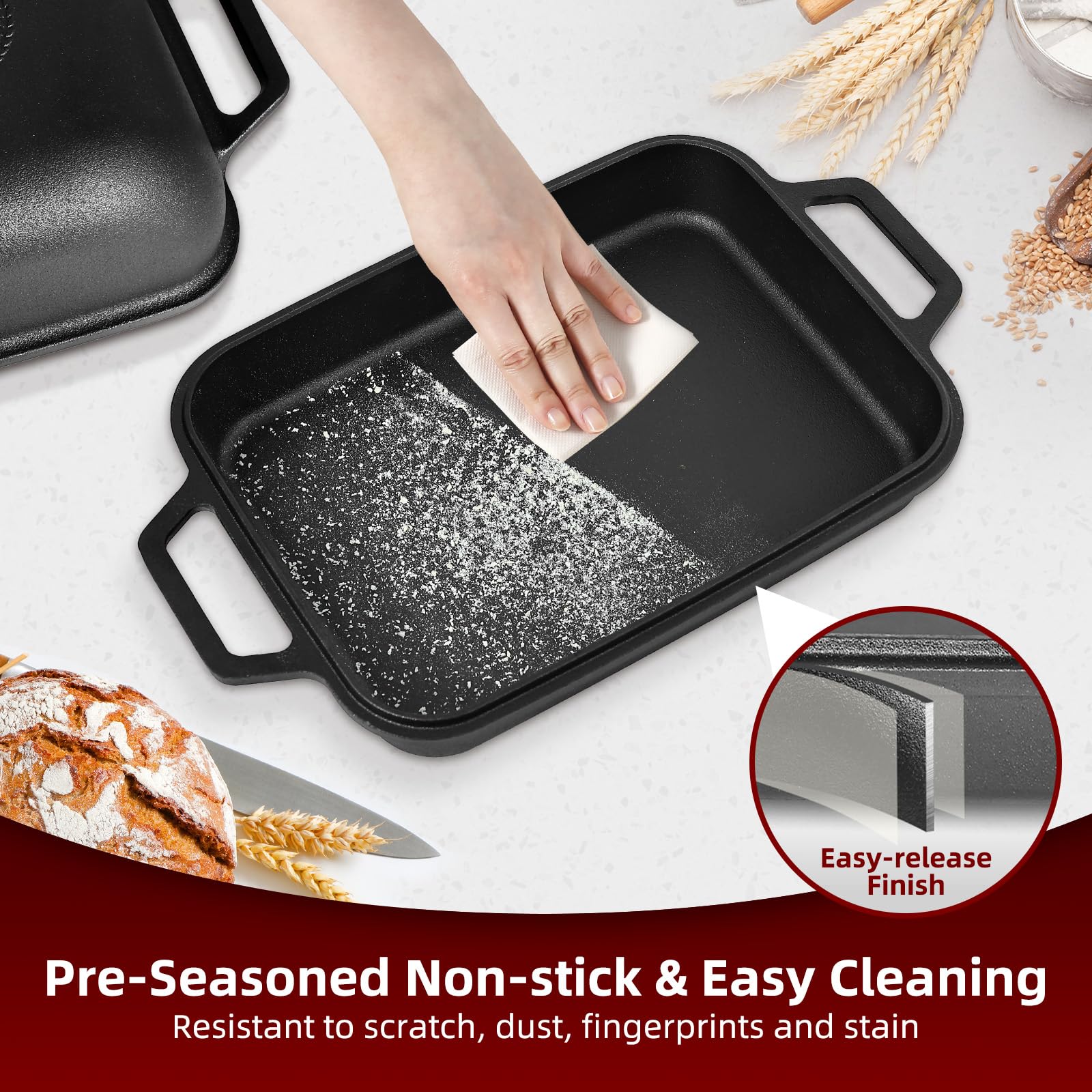 Davivy 9QT Large Dutch Oven for Sourdough Bread with Silicone Baking Mat, 12.3" x 9.2", Non-stick Cast Iron Sourdough Loaf Pan, Cast Iron Sourdough Baking Pan Large Capacity, Matte Black