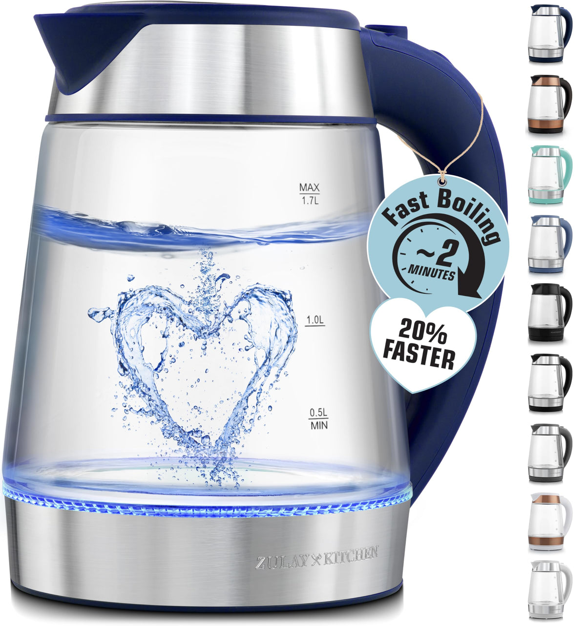 Zulay Kitchen Fast-Boiling Electric Kettle - 1.7L Hot Water Kettle 1500W With Auto Shut-Off - Water Boiler For Coffee & Tea - Boil-Dry Protection, Cool-Touch Handle, 360° Base - Black