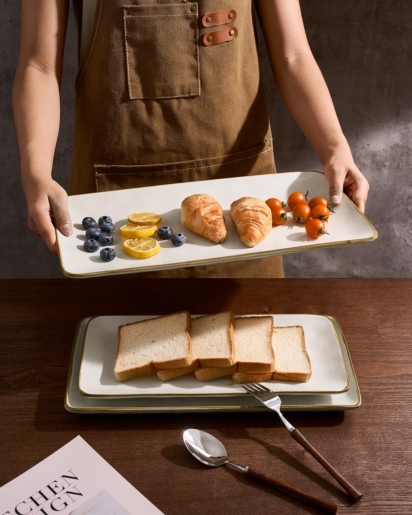 Famiware Serving Platters Set of 3 Sizes - Rectangular, Vanilla White