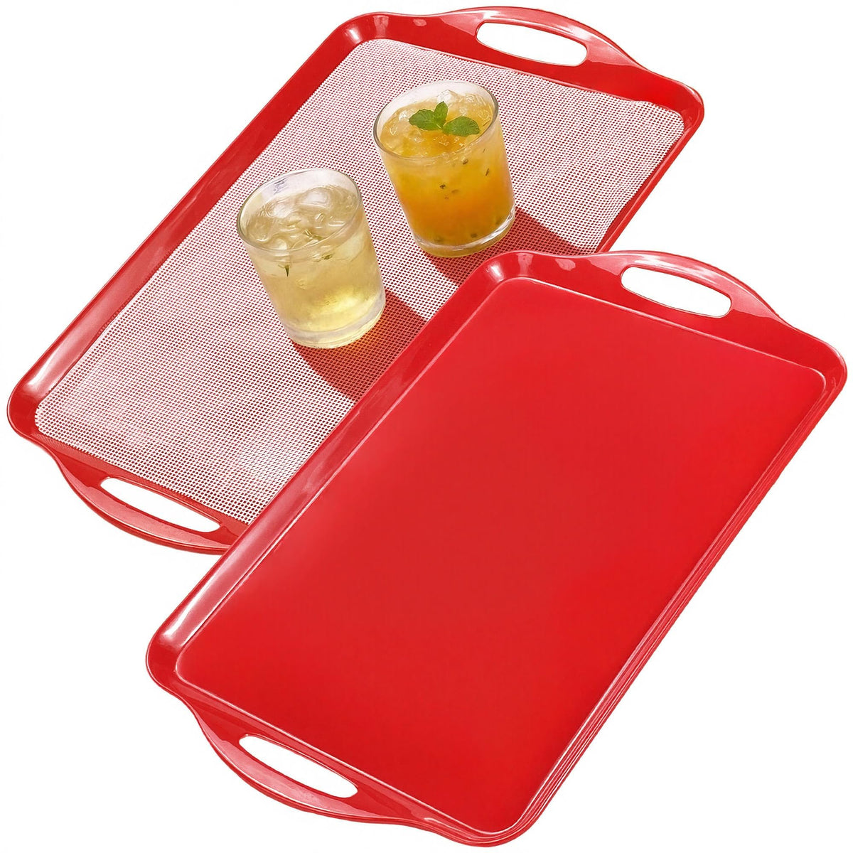 Extra Large Melamine Platters, 19" x11.6'' Serving Tray with Handles for Cookie, Cupcakes, Desserts, Dishwasher Safe, Ottoman Tray Decor, Set of 2, 2 pcs Mats Included (White)
