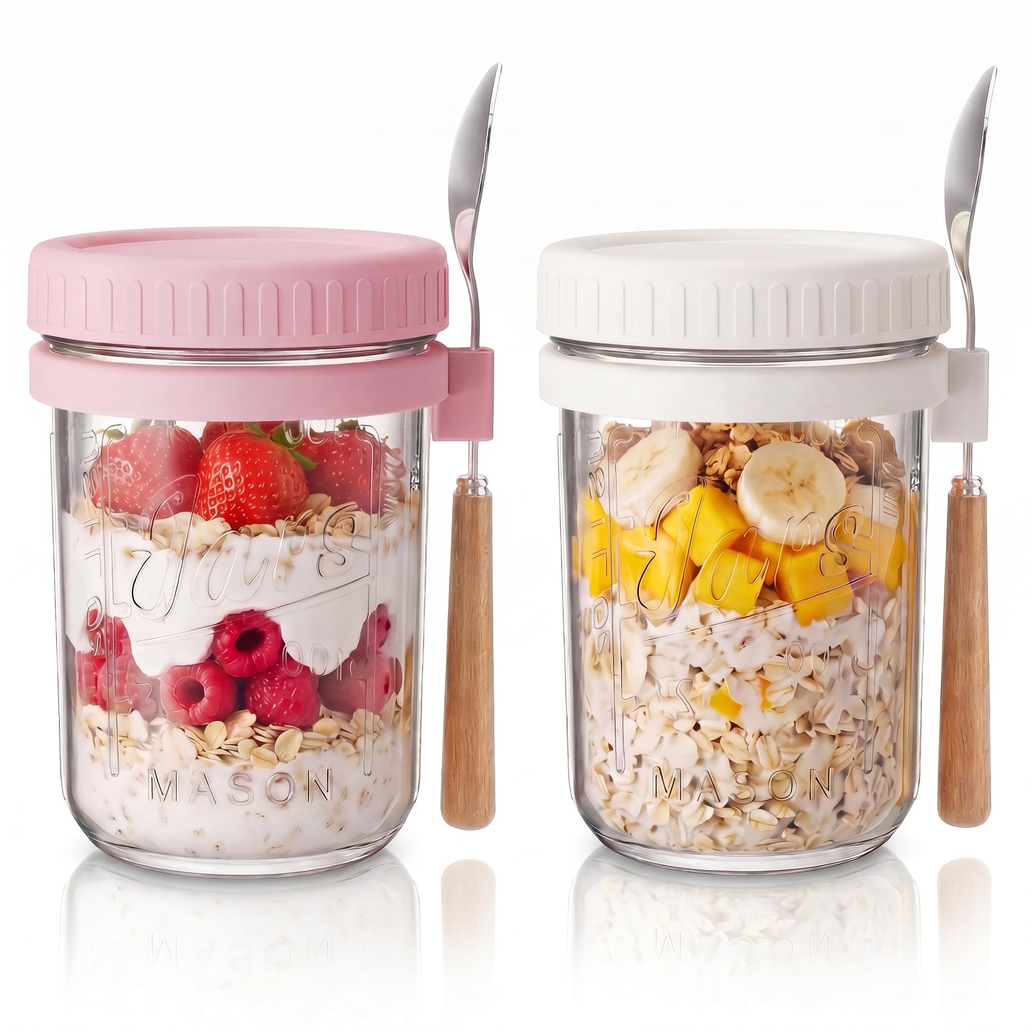HomArtist 16oz Glass Overnight Oats Containers with Lids and Spoons, 2 Pack